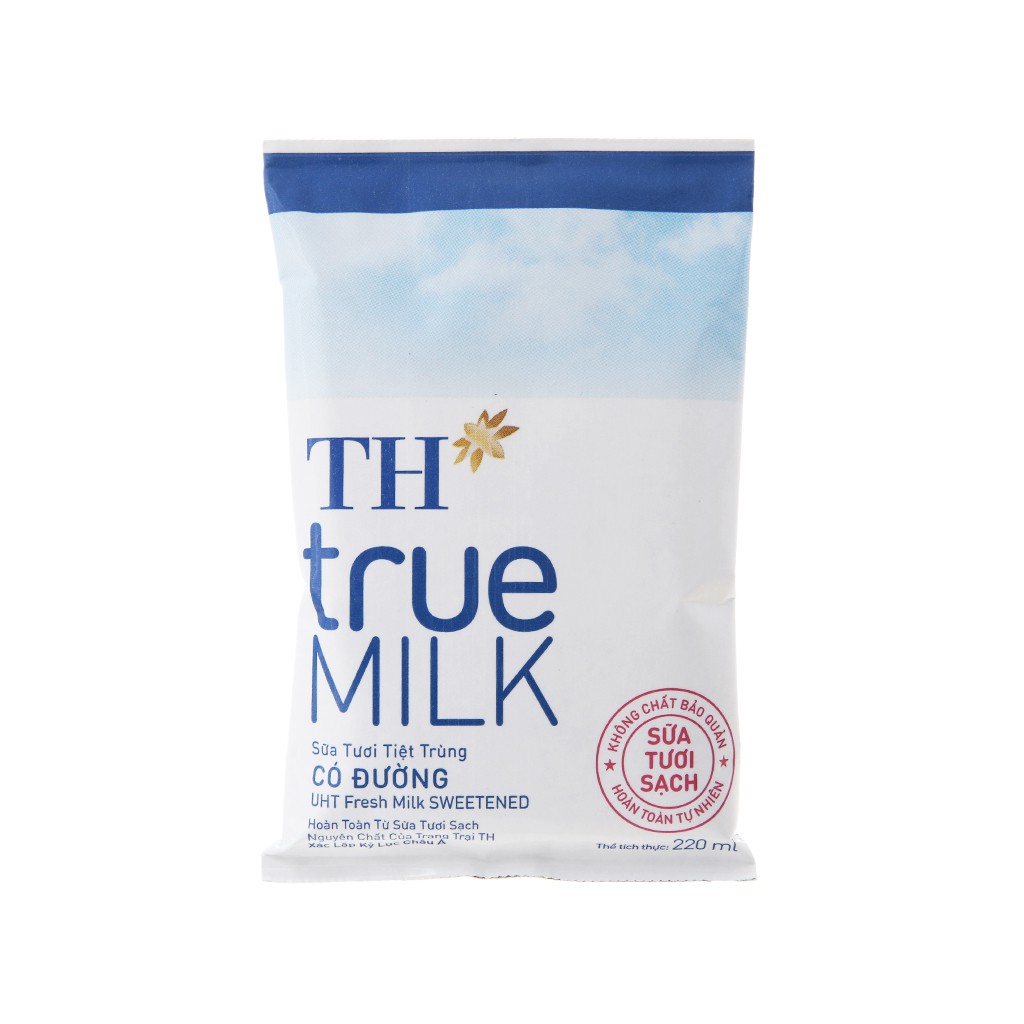 Combo 7 túi sữa tươi tiệt trùng th true milk có đường, ít đường ,không đường bịch 220ml