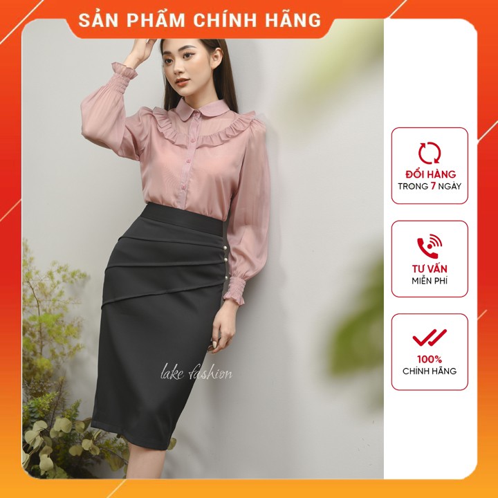 Chân váy công sở, váy chân bút chì, đính ngọc xếp ly chéo xẻ sau | BigBuy360 - bigbuy360.vn