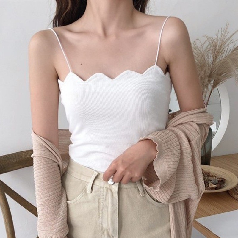 Áo 2 dây dệt kim thiết kế màu trơn thanh lịch