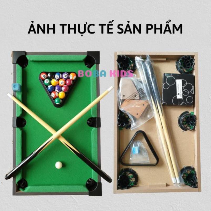 Bida Mini bằng Gỗ - Mặt bàn Vải Nỉ - 15 bi đánh số + 2 Gậy + 1 Tẩy - Kích thước 51*31*10cm