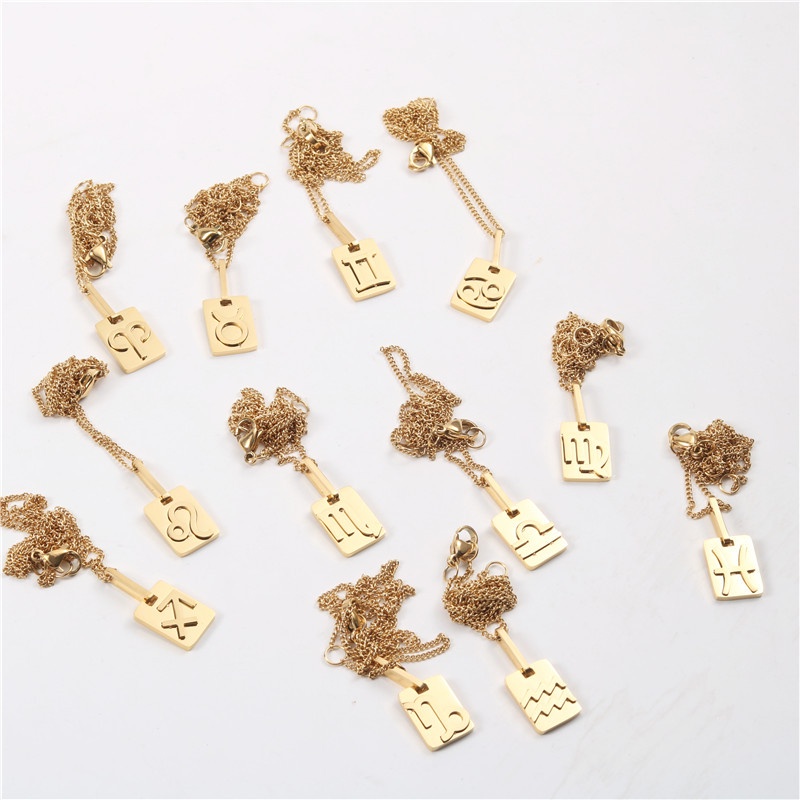 Dây chuyền titan mặt vuông ký hiệu cung hoàng đạo khắc nổi không gỉ WN2133