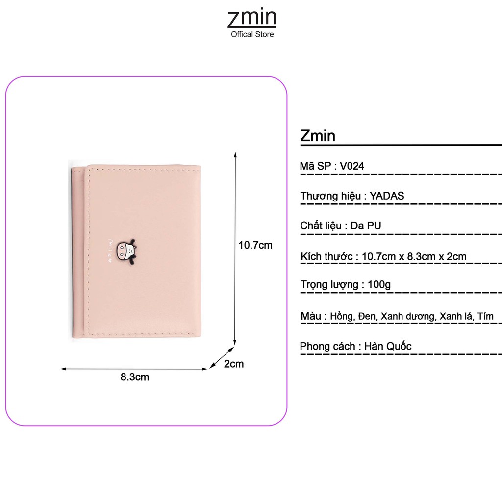 Ví bóp nữ mini cầm tay bò sữa Zmin, chất liệu cao cấp có thể bỏ túi - V024