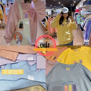 Áo sweater nữ cổ tròn hình gấu Tabi áo hoodie nỉ form rộng màu sắc pastel phong cách ulzzang Hàn Quốc siêu xinh