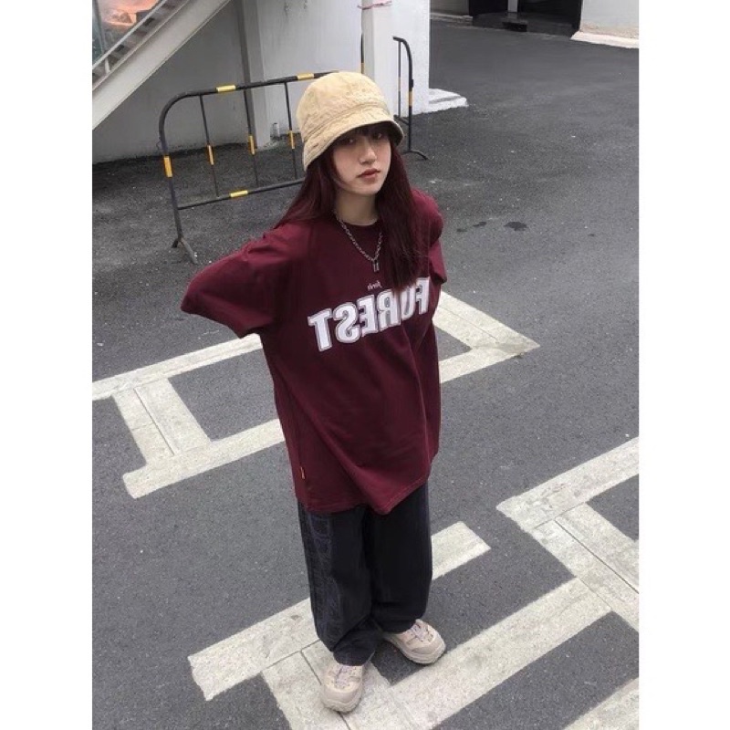 Áo thun tay lỡ Forest chất cotton màu đỏ mận, trắng CoolZ phông Unisex nam nữ Cotton oversize form rộng phong cách