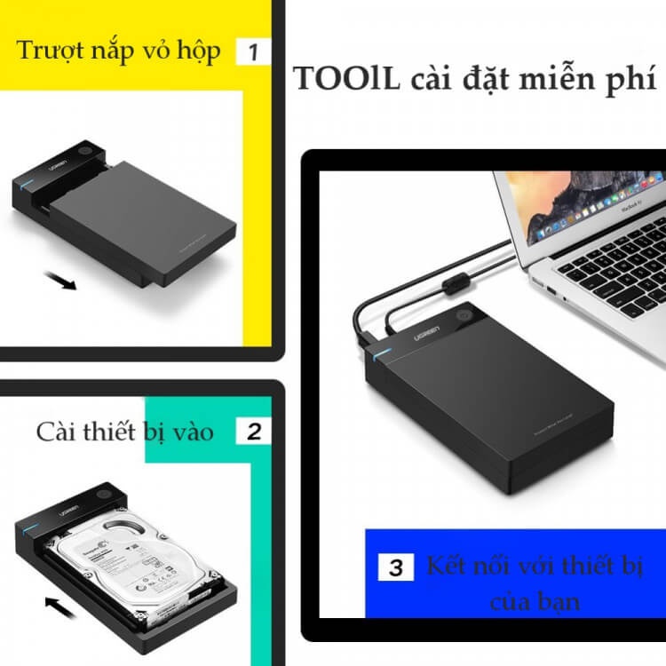 Vỏ Hộp Đựng Ổ Cứng 3.5 Inch Sata/USB 3.0 Hỗ Trợ 10TB Ugreen 50422