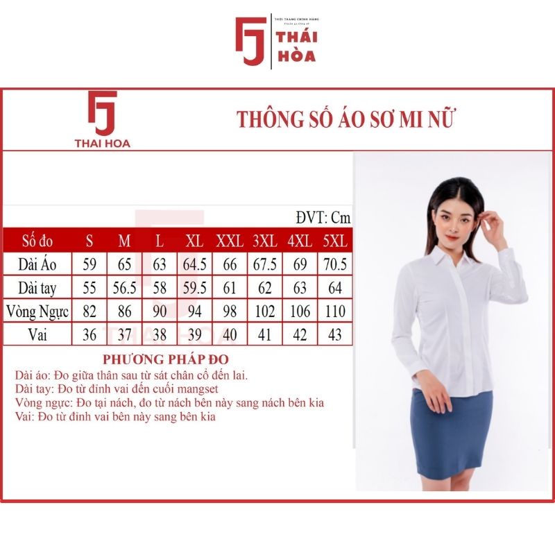 Áo sơ mi trắng nữ cao cấp công sở hoạ tiêt chìm tay dài nút ẩn sợi tre đẹp Thái Hoà 772-01-02