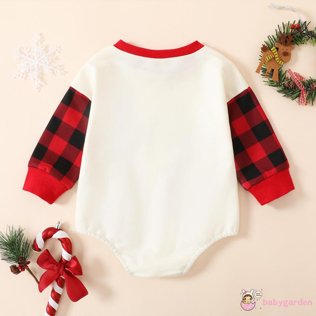 Bộ Áo Liền Quần Tay Dài Cổ Tròn In Họa Tiết Giáng Sinh Cho Bé 0-18 Tháng Tuổi
