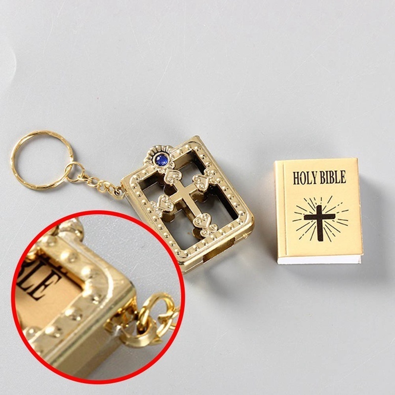 DL New Mini Bible Keychain English Holy Bible Religious Christian Jesus Book Cross