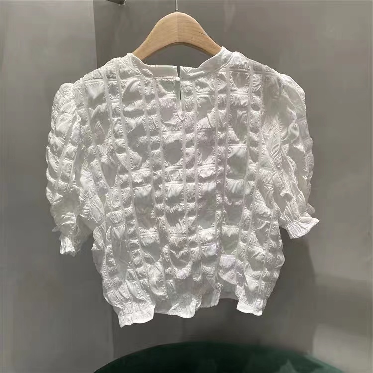 Áo Kiểu Tay Phồng Ngắn Dáng Ôm Thời Trang Pháp Xinh Xắn Cho Nữ