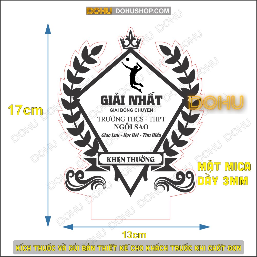Cúp Kỷ Niệm Chương, Quà Tặng Lưu Niệm [DOHU10] Bằng Nhựa Mica Khắc 3D Chìm (Miễn phí khắc nội dung theo yêu cầu)