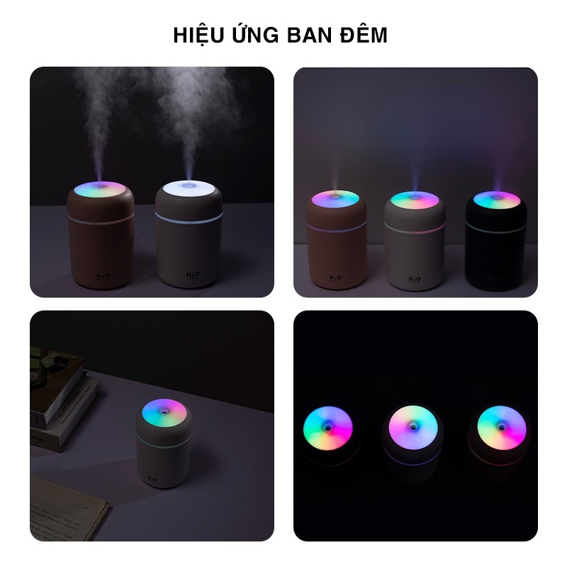 Máy Phun Sương tạo độ ẩm không khí mini có đèn LED màu cầu vồng H2O.