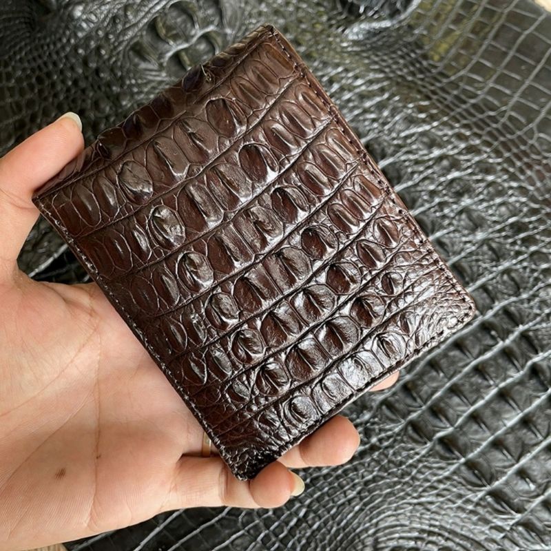 Bóp da cá sấu thật VDCS02,bóp nam da cá sấu TM gai lưng sang trọng 1mặt màu nâu coffee dáng ngang bảo hành 24 tháng