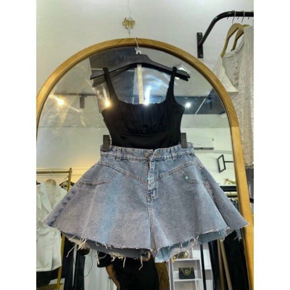 Quần short jean nữ dáng xoè gấu siêu hót, chất jean đẹp cạp cao cá tính,