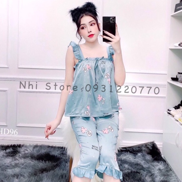 [FREESHIP 50K]Bộ Mặc Nhà Nhistore -Bộ Lửng Áo 2 Dây Bèo Cánh Tiên Họa Tiết Hoạt Hình dễ Thương Freesize Dưới 57kg