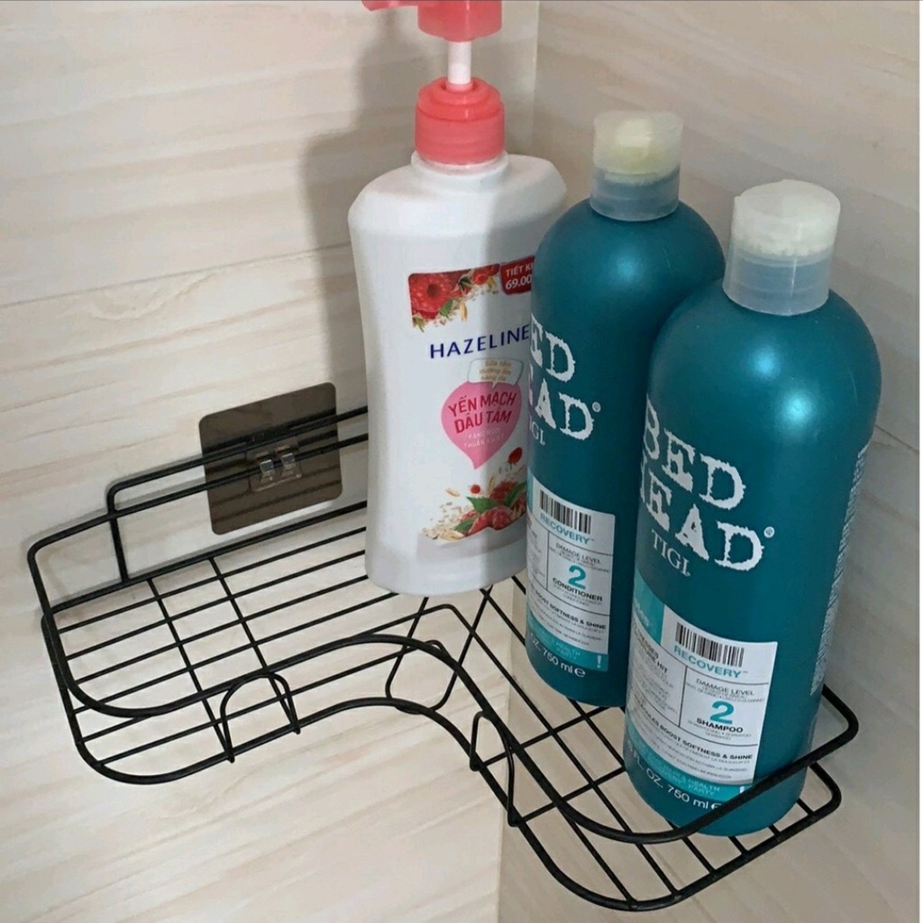 Kệ sắt dán góc tường vuông kèm miếng dán siêu chắc, kệ để đồ nhà tắm đa năng tiện lợi