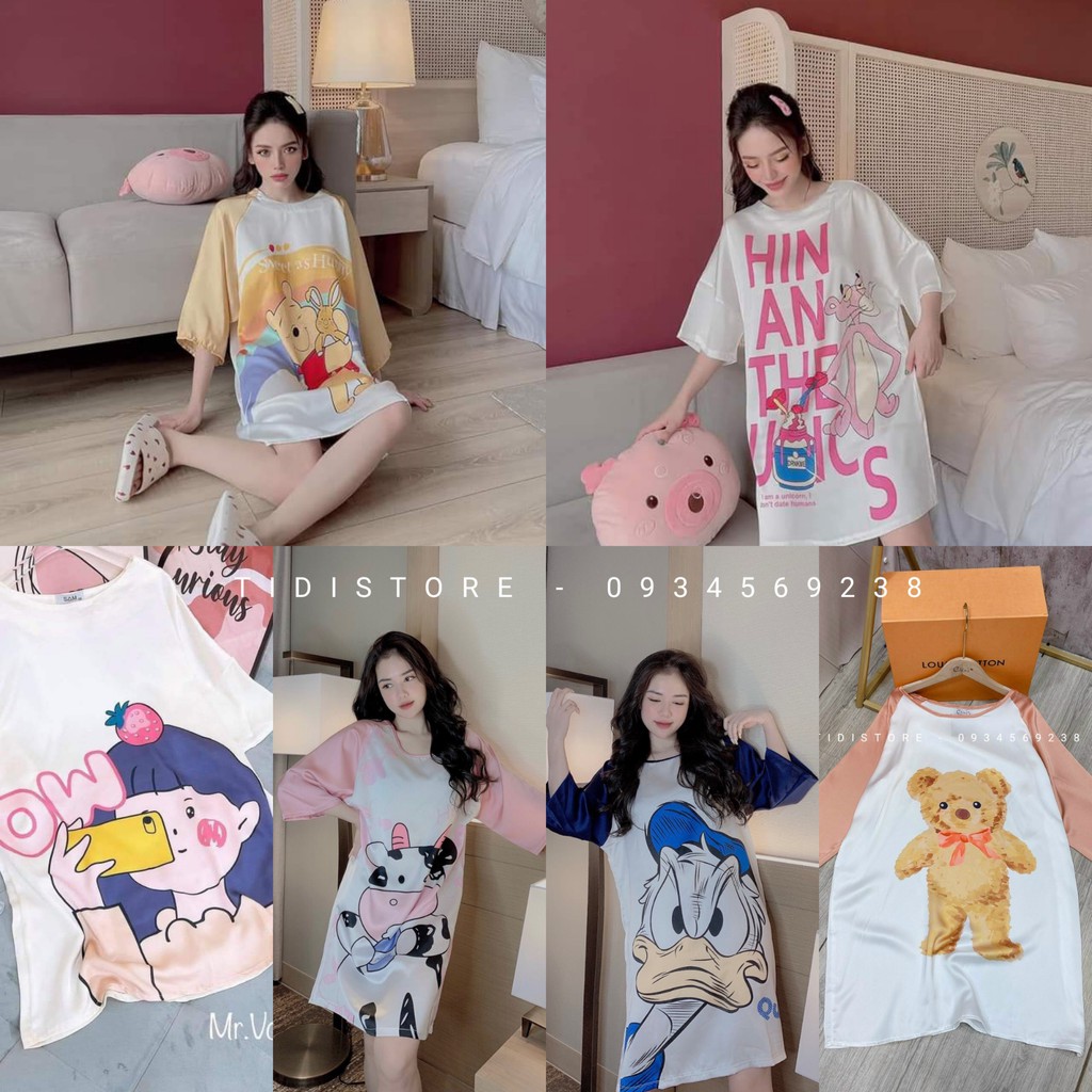 [VIDEO] VÁY NGỦ NỮ, ĐẦM SUÔNG, VÁY LỤA LATIN họa tiết đa dạng- hoạt hình cute, đầm ngủ,dáng suông, mềm mịn mát