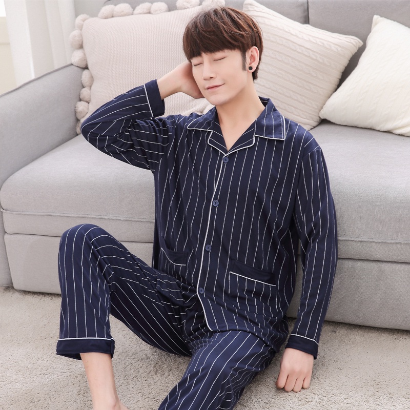 Bộ đồ ngủ dài tay phong cách Hàn Quốc thời trang xuân thu cho nam