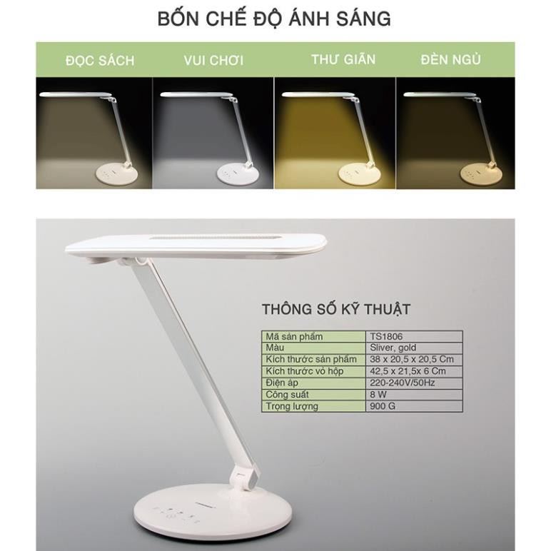 [Tiross123] Đèn bàn học LED chống cận cao cấp TIROSS TS1806, công suất 8W, sp chính hãng, bảo hành 12 tháng - Now 24/7