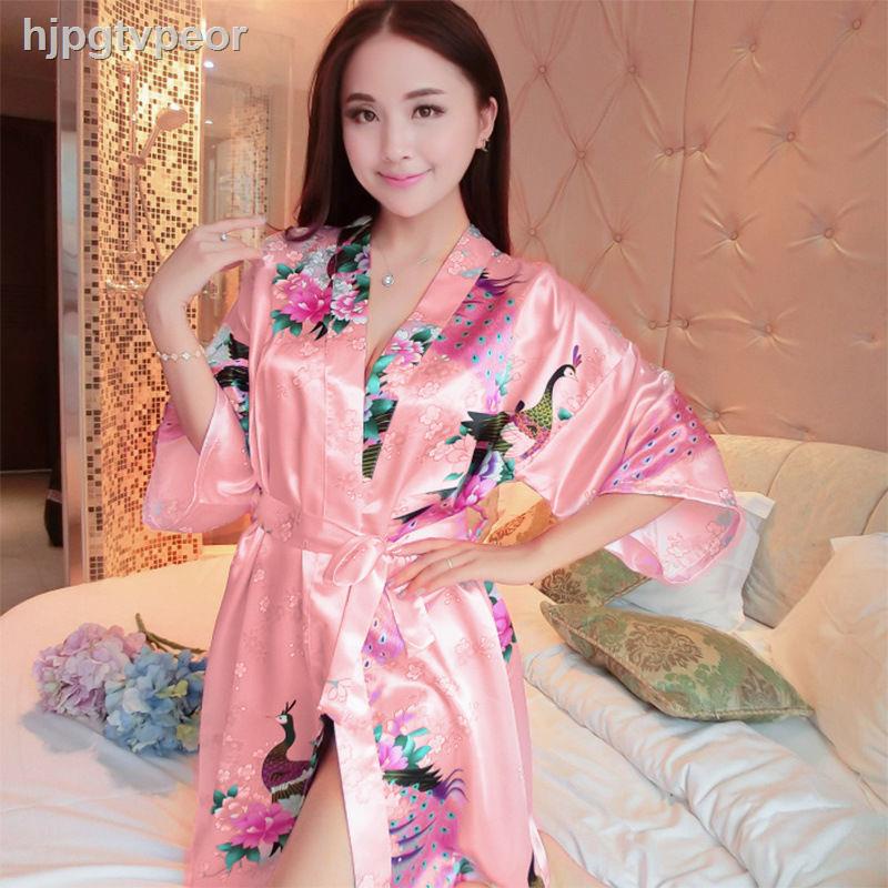 ♦❏✜bộ đồ ngủ nữ mùa hè sexy váy mỏng mô phỏng băng lụa áo choàng tắm gợi cảm phục vụ tại nhà cỡ lớn