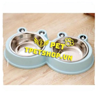 Bát ăn cho chó mèo - Bát đôi ếch inox