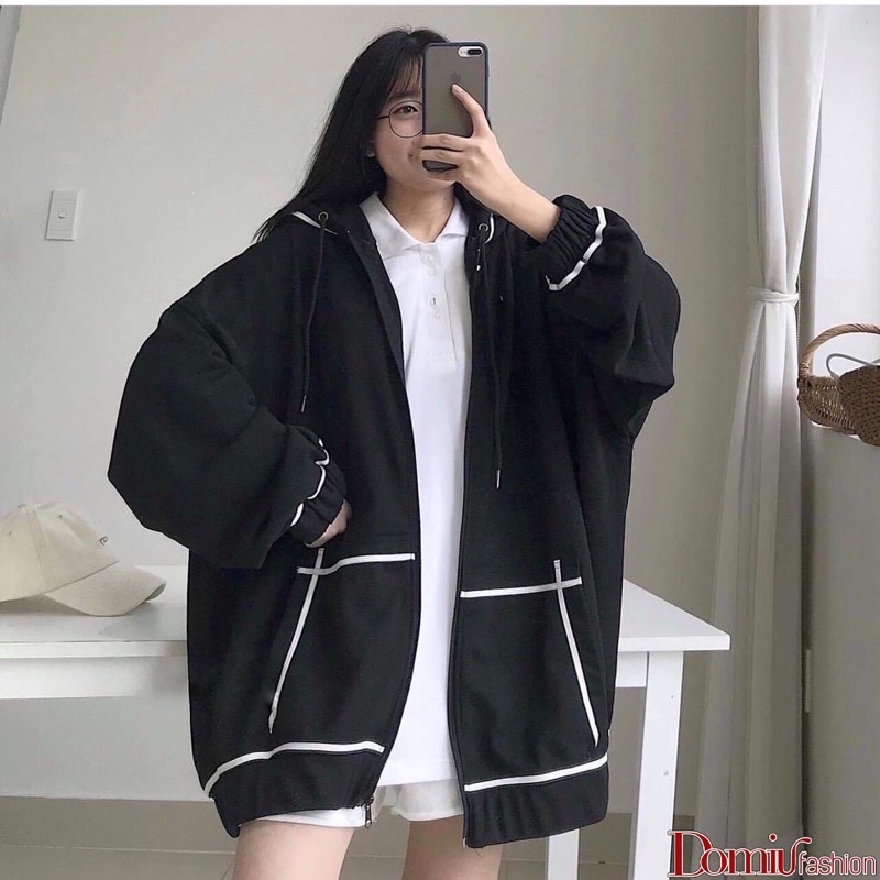 Áo khoác nỉ dài tay form rộng dáng suông, thiết kế chạy viền - HX08