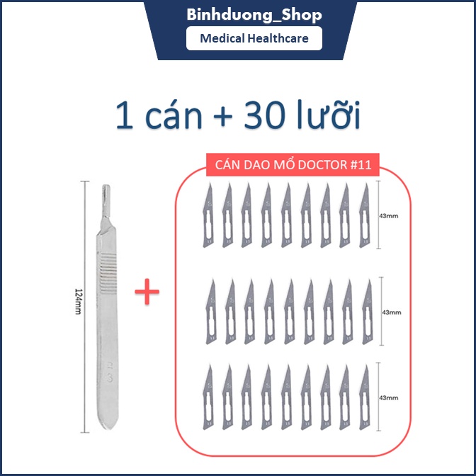 Combo 1 cán dao số 3 kèm 30 lưỡi dao Doctor số 11 tiện lợi