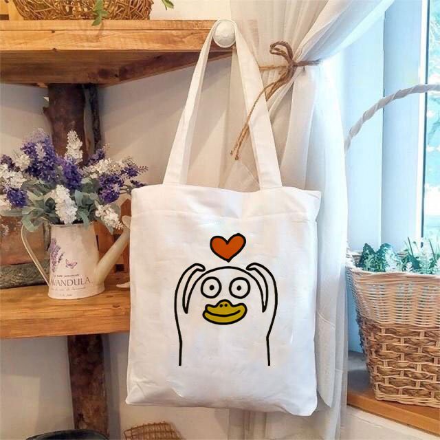 TOTE CANVAS VIT GANGSTER DUCK LUCKY TÚI VẢI ĐEO VAI BAG CÓ KHÓA KÉO SIZE LỚN 33x38cm AOMIVN DU LỊCH DẠO PHỐ