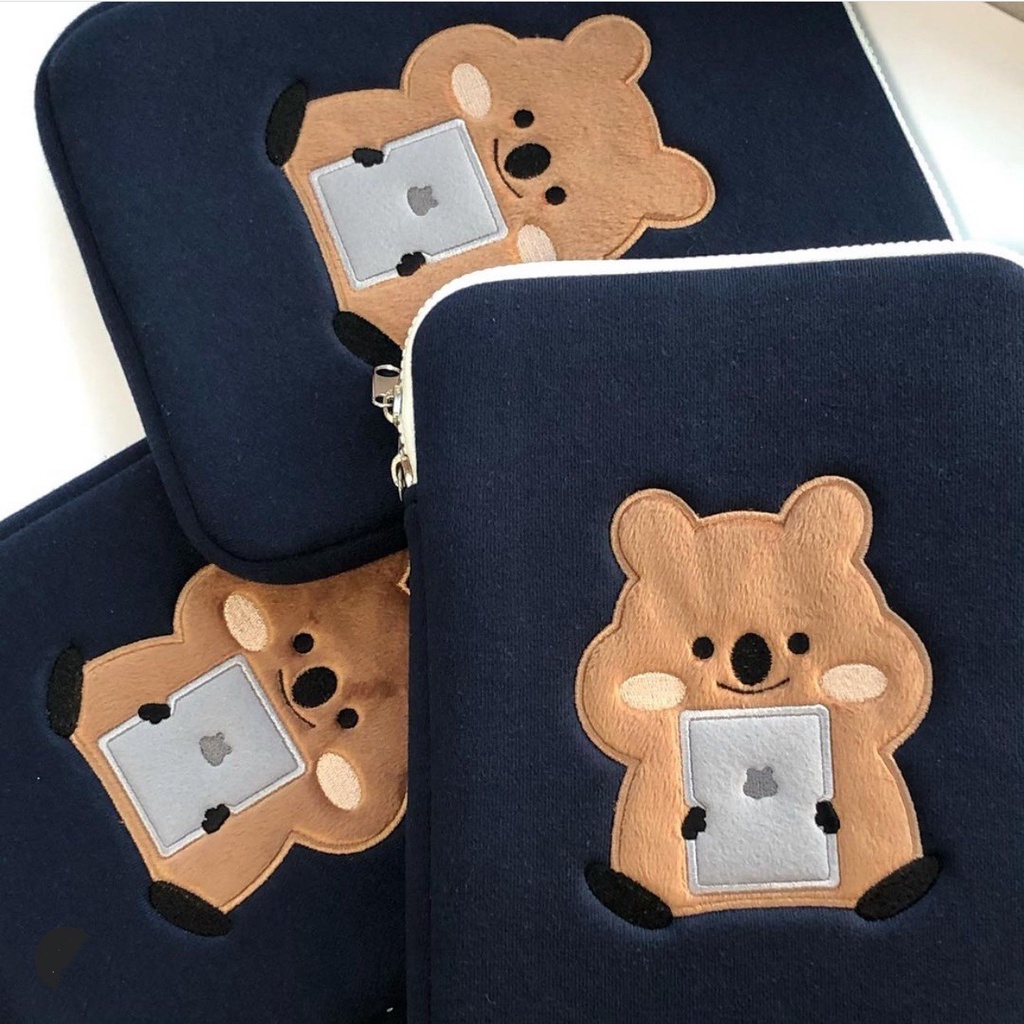 Túi đựng máy tính bảng iPad Pro 11/12.9/13/15 inch trang trí hình gấu phong cách Hàn Quốc xinh xắn