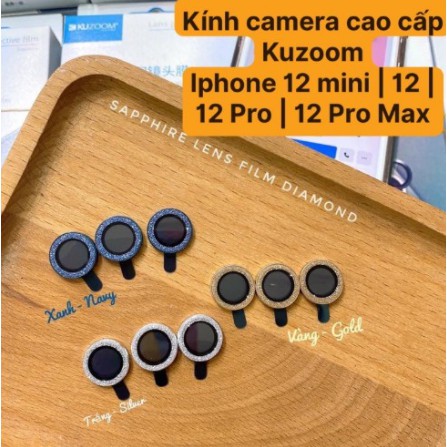 Bộ 3 dán kim cương bảo vệ mắt camera IPhone 12 ,12 Pro Max, 11, 11 Pro Max chính hãng Kuzoom cực nổi bật