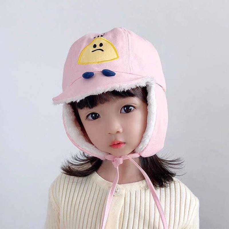 Mũ Len Lông Cừu Dày Dặn Chống Gió Giữ Ấm Tai Họa Tiết Hoạt Hình Dễ Thương Cho Bé Trai Và Gái