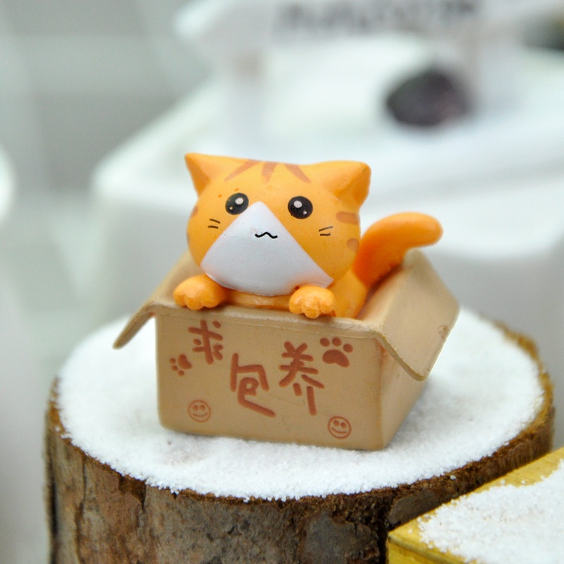 Set 4 mô hình mèo trong hộp mèo trong trứng, mèo trong kem biểu cảm dễ thương nhiều màu sắc trang trí bàn học, quà tặng