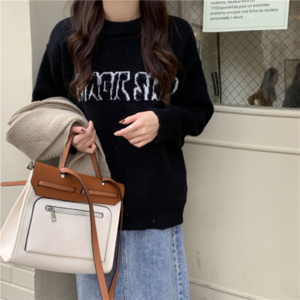 Áo sweater Dáng Rộng Thêu Chữ Hai Mặt Phong Cách Hàn Quốc