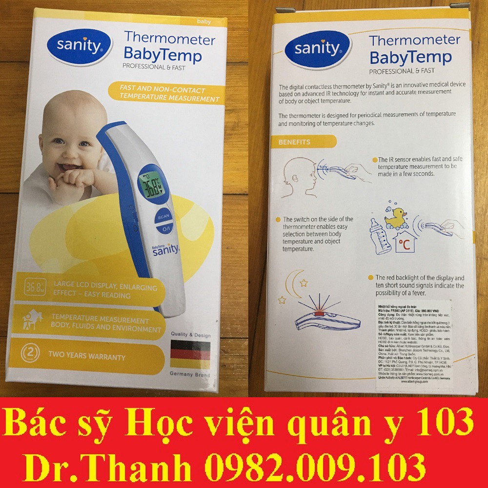 Nhiệt kế đo trán 3 chức năng Sanity thermometer baby temp - Ba Lan - Kèm phiếu bảo hành 2 năm