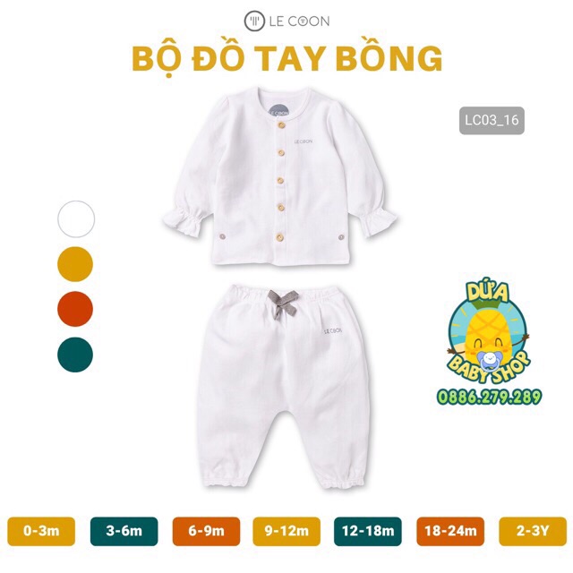LECOON BỘ DÀI TAY CÀI KHUY LECOON Cotton cho bé