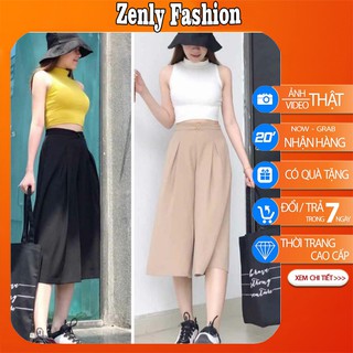 Quần lửng nữ ống rộng kiểu xếp ly [Hàng Cao Cấp] Quần ống rộng lửng vải đũi khóa thật đứng form siêu đẹp, siêu thoải mái
