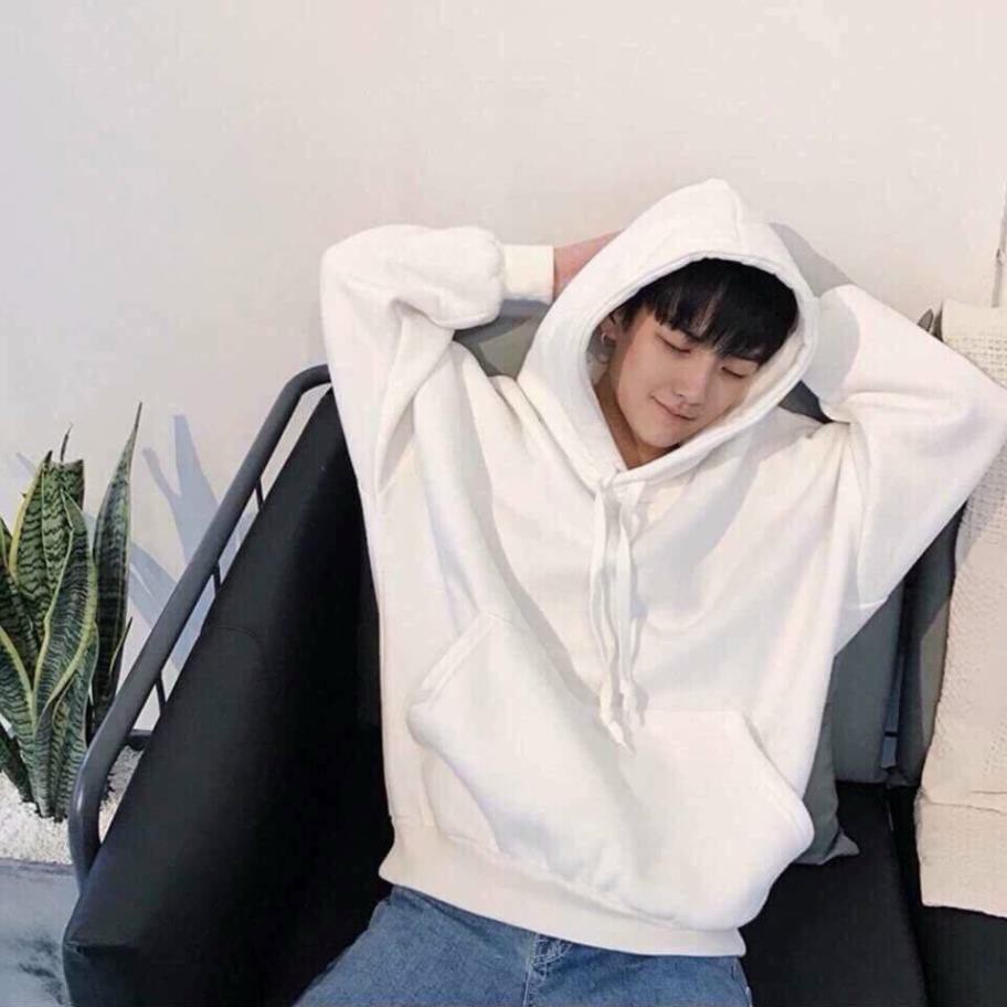 Áo Hoodie đôi nam nữ unisex form rộng trơn trắng đen có mũ đẹp chất nỉ phong cách trẻ trung Hàn Quốc | BigBuy360 - bigbuy360.vn