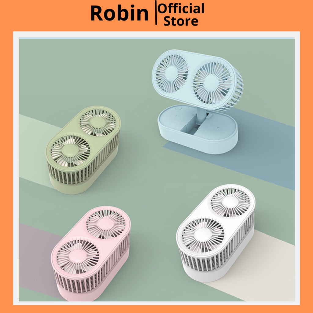Quạt tích điện mini gấp gọn, để bàn, quạt 2 cánh kép gió mạnh mẽ trong mùa hè, pin trâu, 3 mức gió,sạc cổng USB