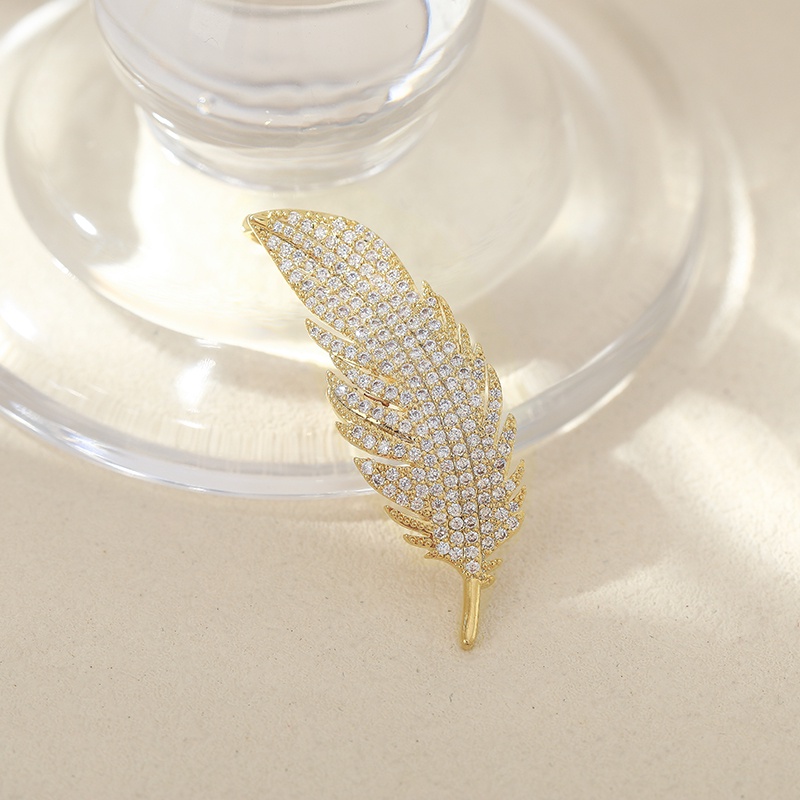 [Jiudoulan] Trâm Cài Áo Hình Lông Vũ Đính Kim Cương Độc Đáo Thời Trang Hàn Quốc Cho Nữ