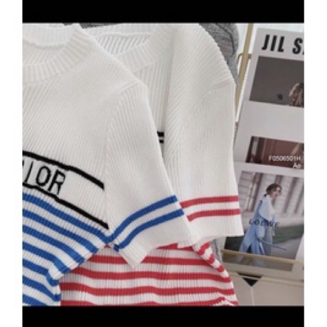 Áo len in chữ phối kẻ sọc màu TT0506