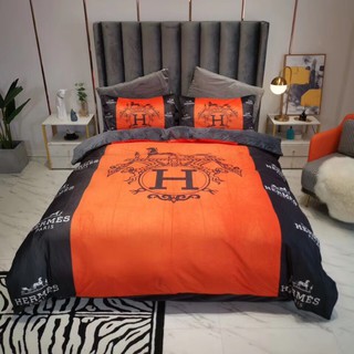 BỘ VỎ CHĂN GA GÔI NỈ NHUNG IN THƯƠNG HIỆU HERMES