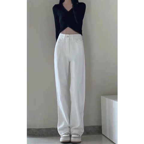 Quần jean nữ dáng rộng , quần bò ống suông nữ màu trắng ulzzang-Minxy shop