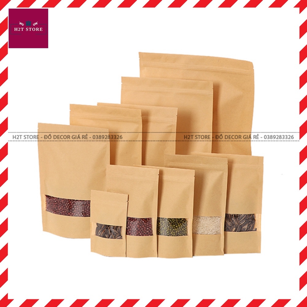 Túi zip giấy Kraft nâu , túi zip đựng thực phẩm full size
