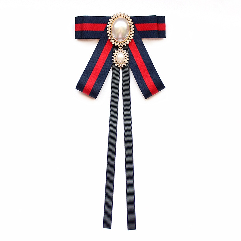 Cà Vạt Nơ Ruy Băng Kẻ Sọc Đính Ngọc Trai Có Thể Điều Chỉnh Cho Đám Cưới