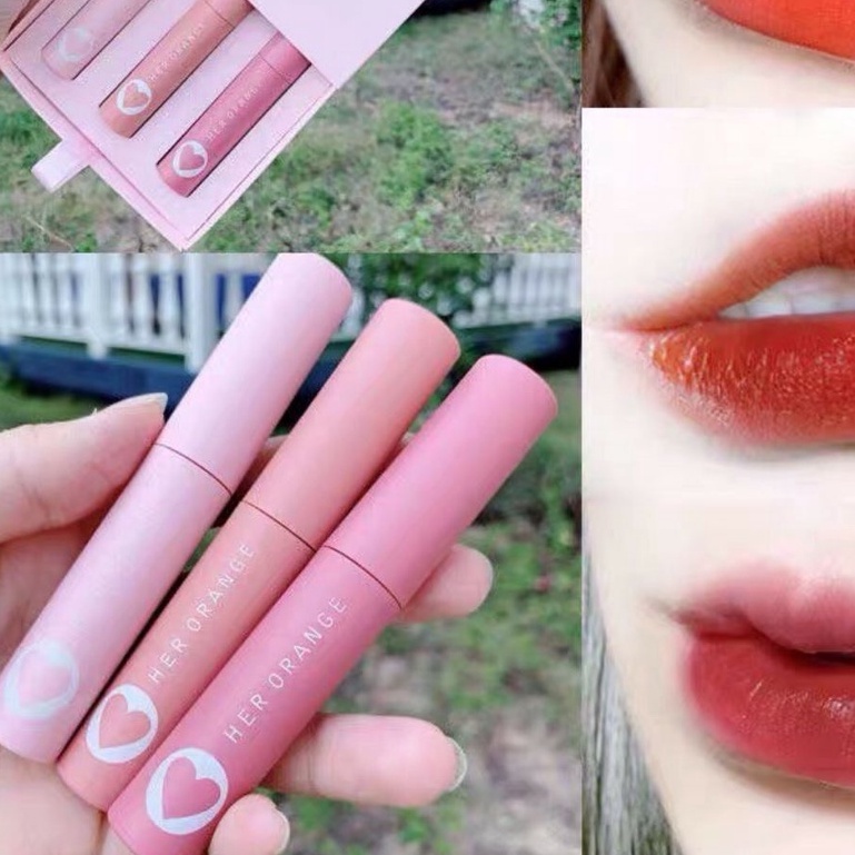 (Bán Buôn Sỉ) (SÉT 3 #SON) Son Kem Lì HERORANGE Cao Cấp Thân Tròn Trái Tim Nội Địa Trung Hàng Hiệu Chính Hãng
