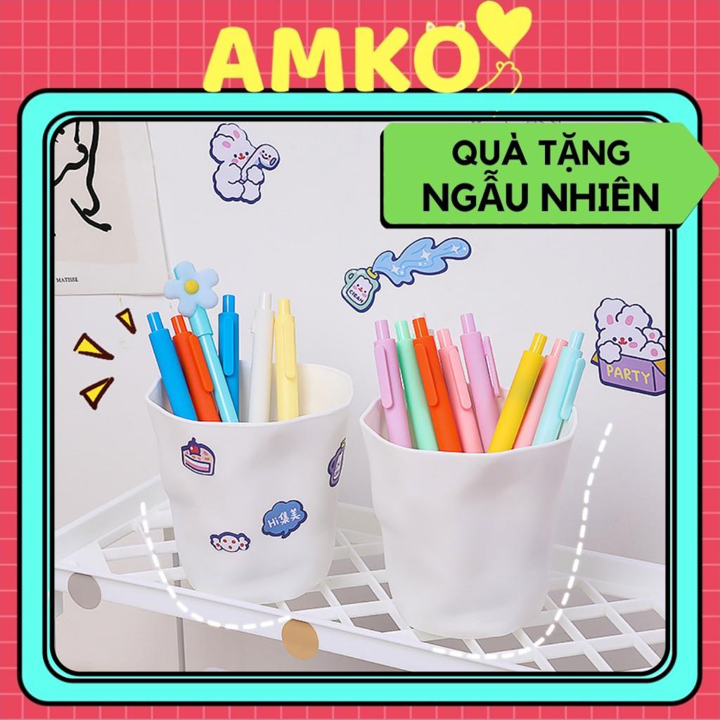 [XẢ KHO] Hộp Đựng Viết Màu Trắng Nhựa Tròn Ly Đựng Bút Để Bàn - Dán Sticker Xinh Xắn Kiểu Hàn AMKO