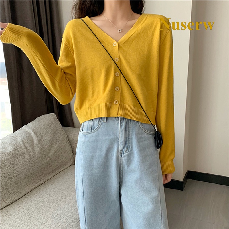 Áo Khoác Cardigan Dệt Kim Tay Dài Phong Cách Hàn Quốc