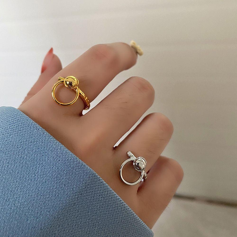 JARRED Nhẫn Mặt Tròn Màu Sắc Bạc Thiết Kế Tối Giản Cho Nữ