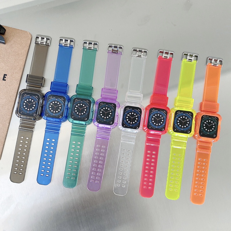 Dây Silicone Trong Suốt Đeo Thích Hợp Cho Đồng Hồ Thông Minh Apple Watch 7 6 SE 5 4 3 2 1 40mm 44mm 42MM 41MM 45MM