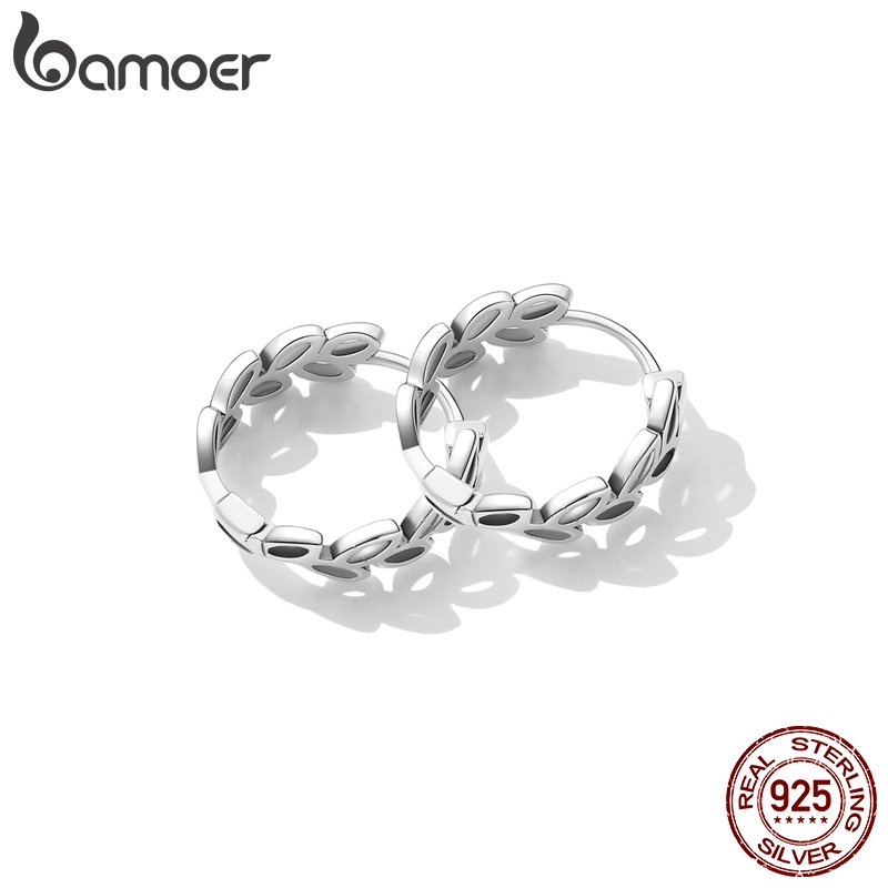 Hoa tai Bamoer bằng bạc 925 hình chiếc lá đính đá sang trọng