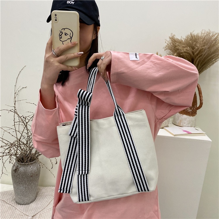 Túi Xách Canvas Sức Chứa Lớn Đính Nơ Thời Trang Cho Nữ